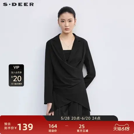 sdeer圣迪奥女装西装领立体裁黑色剪西装外套S223Z2210图片