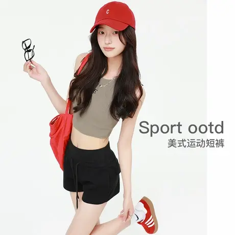 美式辣妹运动短裤女夏季薄2025新款高腰修身显瘦三分休闲阔腿裤子商品大图