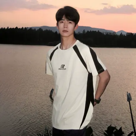 唐狮夏季新款男短袖T恤拼接撞色圆领上衣宽松潮流内搭衫打底t图片