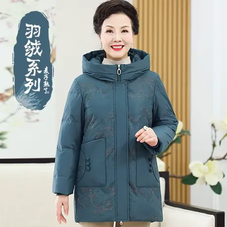 中老年人女胖妈妈大码女装羽绒服保暖外套2023冬季新款奶奶装棉衣图片