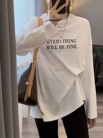 白色内搭打底衫女2023新款秋冬季加绒中长款遮肚子长袖t恤上衣服图片