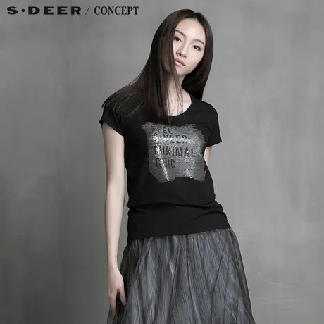 sdeer圣迪奥专柜正品女装夏装细小波点亮片简约印花短T恤5280171图片