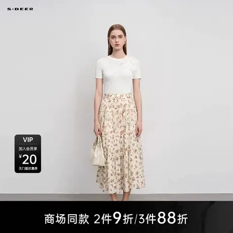 【商场同款】sdeer圣迪奥女优雅圆领花朵拼接修身针织衫S25283525图片