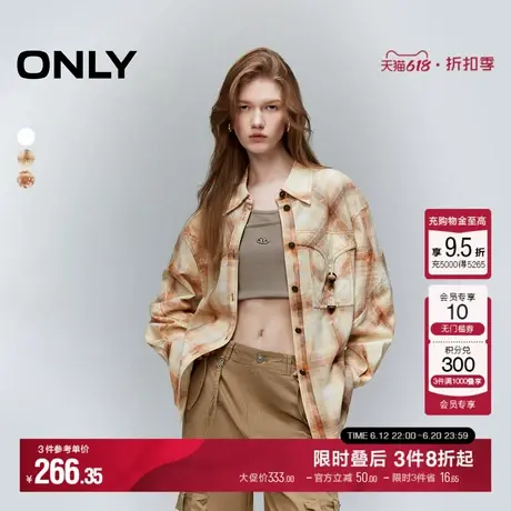 ONLY冬季潮流时尚侧开叉纯棉宽松长袖衬衫女|124205037商品大图