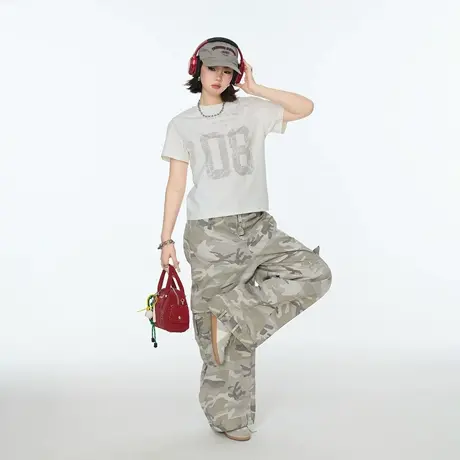 2025夏季新款潮牌短袖正肩T恤女圆领ins街头潮酷风修身半袖上衣商品大图