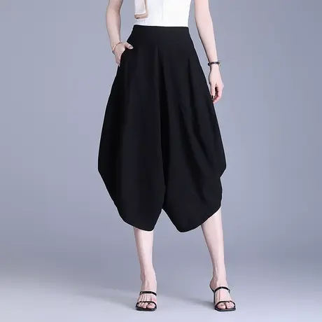 黑色七分哈伦裤女2025夏季新款宽松显瘦阔腿裤坠感休闲裤灯笼裤子商品大图