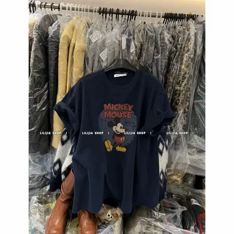 2025春季新款卡通米奇印花短袖t恤女加厚磨毛宽松百搭半袖上衣服商品大图