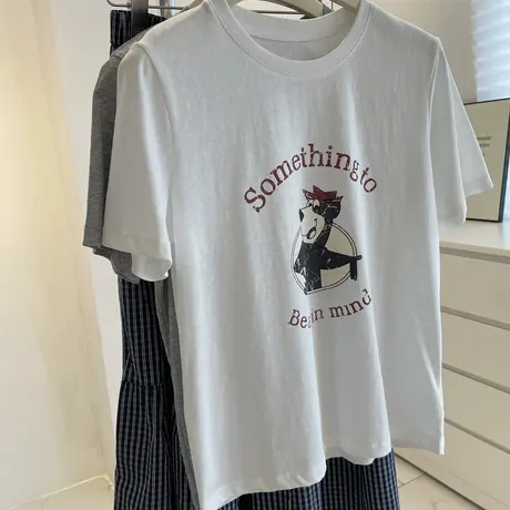 雪花棉狗狗印花短袖t恤女！夏季轻薄透气韩系减龄圆领休闲上衣Tee图片