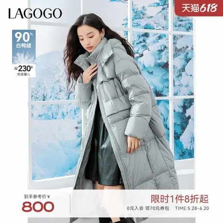 【防钻绒】LAGOGO连帽中长款羽绒服女拉谷谷2024年冬季新款外套商品大图
