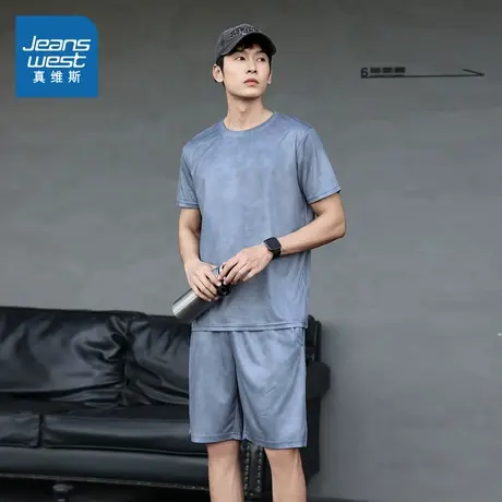 E8真维斯男装 2025夏季新款 男款纯色休闲户外运动短袖针织套装图片