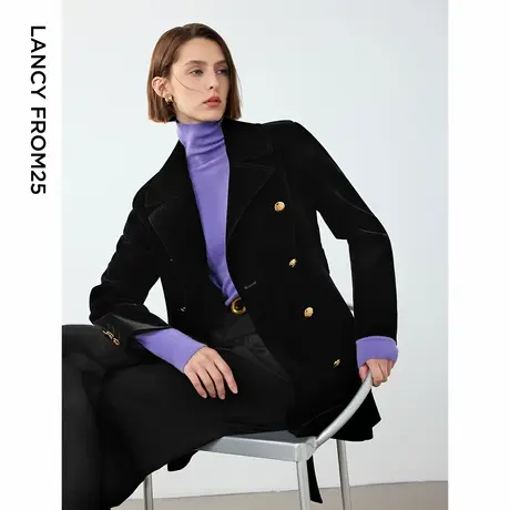 朗姿法式复古高级感洋气显瘦短外套2024冬季新款气质时尚丝绒大衣图片