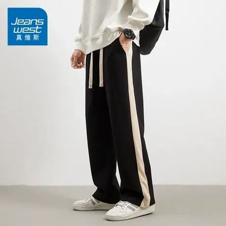 KZ真维斯针织男裤子松紧腰抽绳休闲长裤男士运动裤卫裤条纹春秋季商品大图