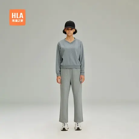 HLA/海澜之家运动sportsday宽松健身卫衣秋新款黑色V领套头衫女装商品大图