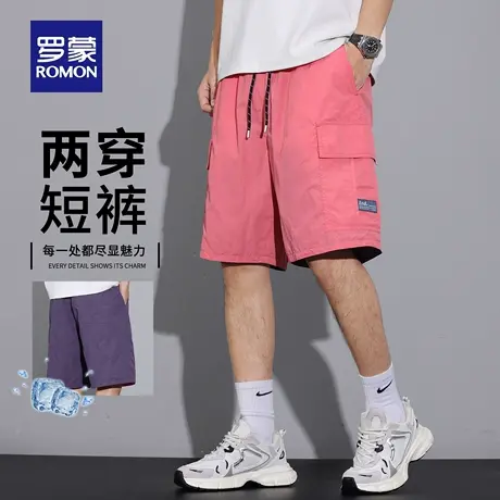 罗蒙两面穿夏季冰丝休闲短裤宽松直筒透气男款松紧腰五分裤子N1Z图片