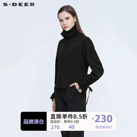 sdeer圣迪奥个性高领拼接抽褶系带长袖衬衫S21180519🚚商品大图