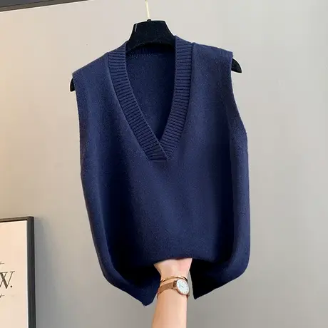 2025秋冬新款针织马甲背心女中长款百搭叠穿通勤V领纯色毛衣坎肩商品大图