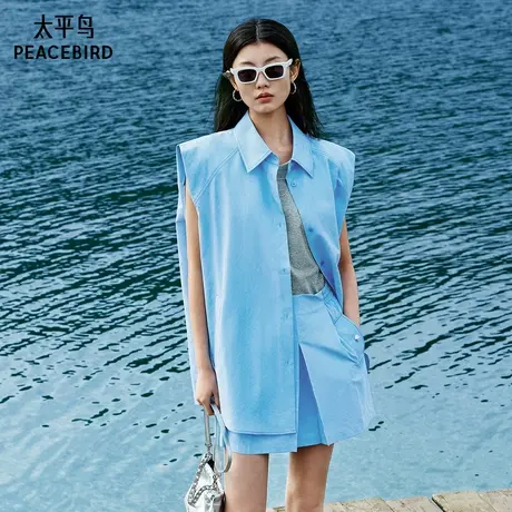【商场同款】太平鸟女装2025年夏季新款无袖阔版衬衫女A3CAF2628商品大图