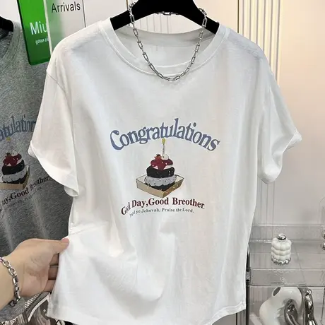 印花雪花棉t恤女2025新款宽松显瘦遮肉独特超好看单穿短袖上衣夏商品大图