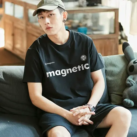 唐狮夏季新款男短袖T恤潮流字母印花圆领上衣宽松内搭打底衫t图片