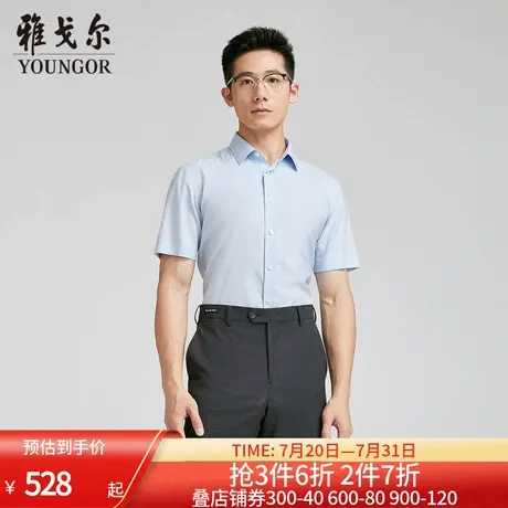 雅戈尔商场同款男浅蓝提花DP系列短袖衬衫YSTP120693IBA商品大图