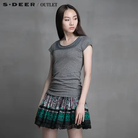 【多件多折】sdeer圣迪奥女夏绣花纯棉修身短袖T恤S13280106图片