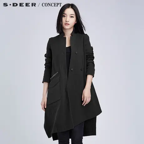 sdeer圣迪奥2018秋季女装不对称口袋斜襟长款外套S16381849图片