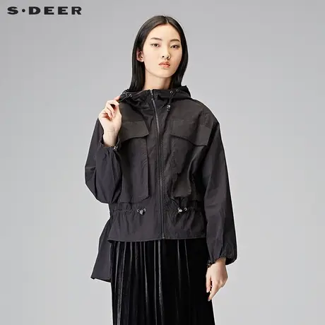 sdeer圣迪奥2018秋几何口袋前短后长摆短款外套S18181809图片