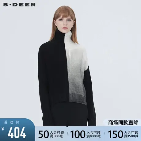 sdeer圣迪奥秋冬女装撞色拼接高领罗纹长袖针织衫毛衣S20483519图片