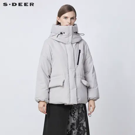 sdeer圣迪奥2021秋冬新品高领连帽抽绳宽松厚款羽绒服女S21462497图片