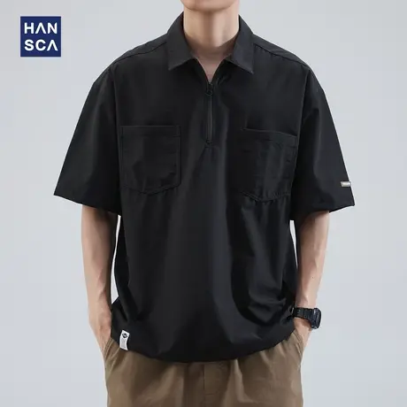 hansca 翻领polo衫短袖男士夏季新款潮牌百搭休闲商务口袋半袖t恤商品大图