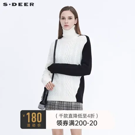 sdeer圣迪奥女装冬装休闲高领撞色提花罗纹宽松针织毛衣S20463539图片