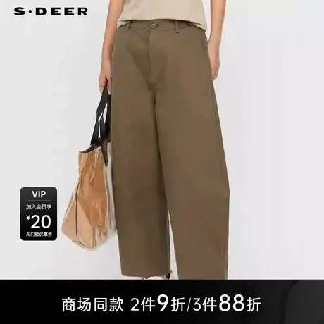 【商场同款】sdeer圣迪奥女休闲高腰插袋卷边直筒长裤S25280825图片