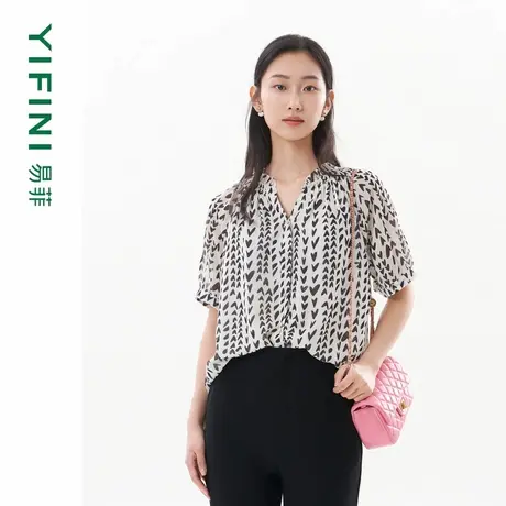 [专柜同款]Yifini/易菲 以爱之名 通勤休闲百搭雪纺衫宽松套头衫图片