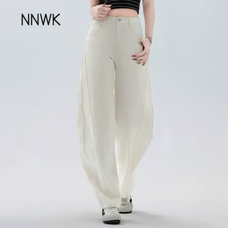 米白色弯刀牛仔裤女2025新款春秋季高腰宽松老爹裤显瘦香蕉阔腿裤商品大图