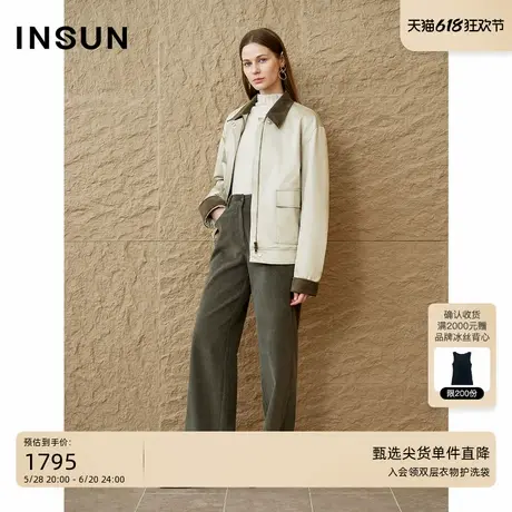 「巴恩风」INSUN恩裳2024冬季灯芯绒翻领休闲驼绒棉夹克图片