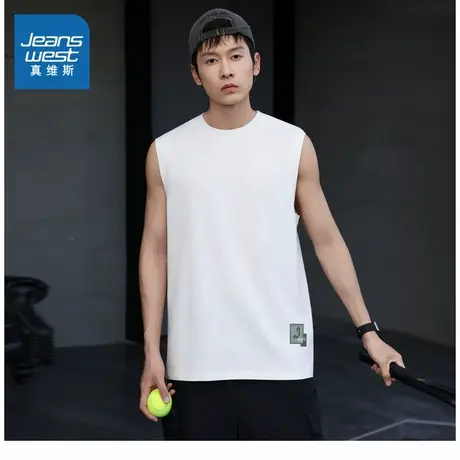 E8真维斯男装2025夏季新款 潮牌时尚百搭男款无袖合身圆领T恤商品大图