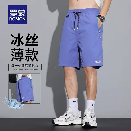 罗蒙2025夏季新款男士休闲短裤宽松直筒松紧腰冰丝通勤五分裤N1Z商品大图