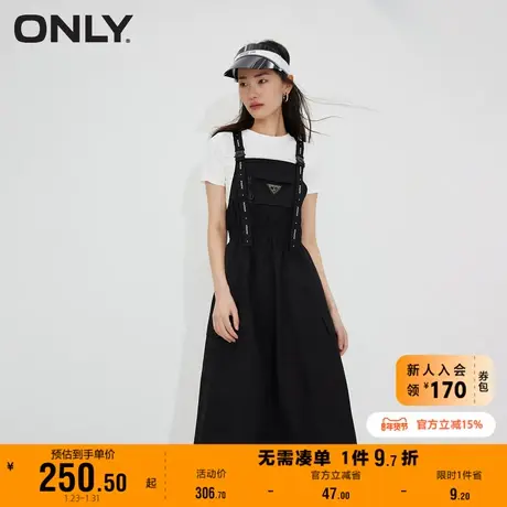 【上新】ONLY奥莱夏季新款时尚工装风字母高腰背带半身裙女商品大图