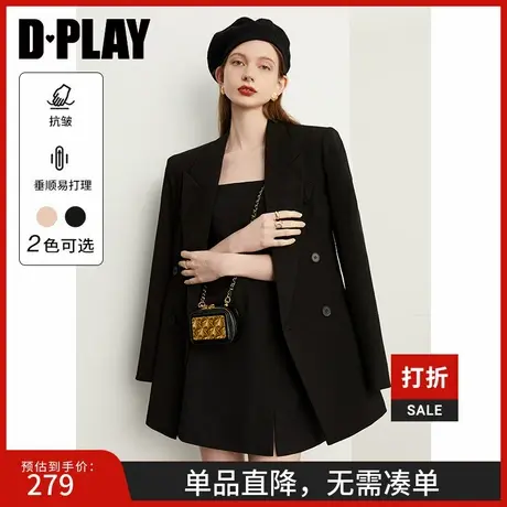 DPLAY2025春季新款气质ins风黑色西装女宽松双排扣外套上衣商品大图