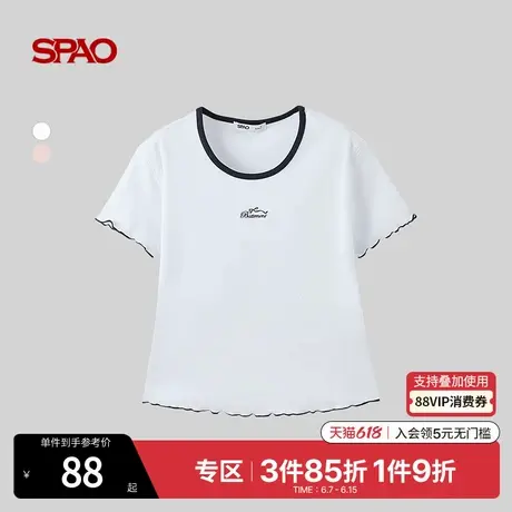 SPAO韩国同款2025年夏季新品女士甜美清新时尚简约舒适圆领T恤图片