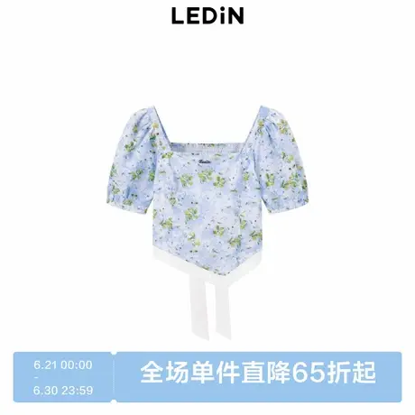 【断码清仓】乐町不对称下摆薄上衣女23年夏碎花短袖T恤C2CDD2302商品大图