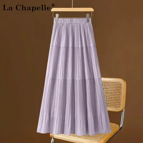 拉夏贝尔法式雪纺a字半身裙女夏季2025新款高腰显瘦中长款百褶裙商品大图