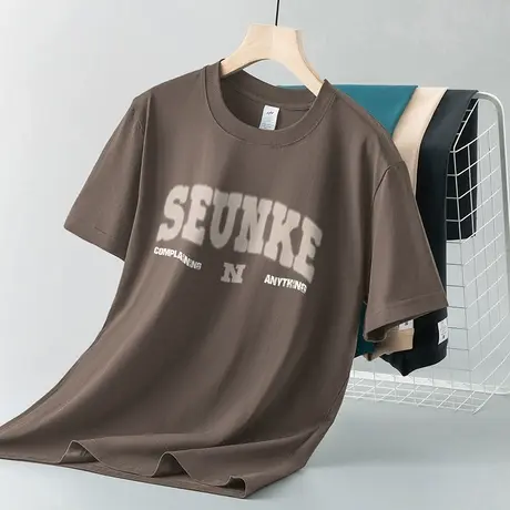 美式重磅纯棉短袖t恤男潮流印花圆领上衣服体恤全棉半袖夏季男装商品大图