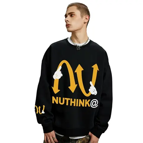 Nuthink美式大码无帽字母卫衣潮牌男秋冬款国潮加肥加大上衣男款图片