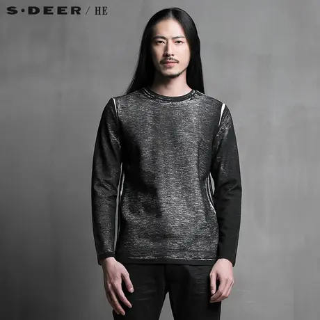 sdeerhe圣迪奥男装前卫质感休闲加厚面料斑驳色长袖T恤H15172275图片