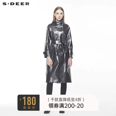 sdeer圣迪奥女装时尚个性高领双排扣抽绳收腰格纹风衣S19381863图片