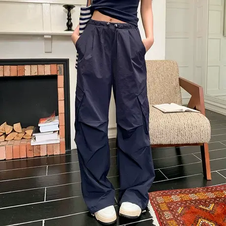 尔给设计感直筒休闲裤女阔腿工装裤显瘦百搭运动休闲长裤女商品大图