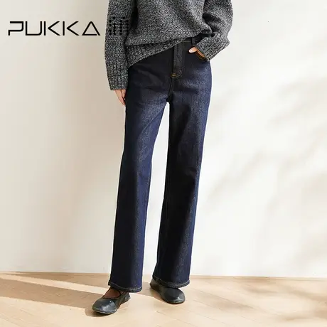 蒲PUKKA 高腰直筒牛仔裤女秋冬新款气质显瘦休闲裤图片