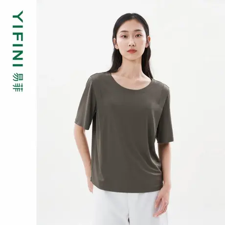 [专柜同款]Yifini/易菲醋酸圆领宽松短款时尚T恤女夏装新款图片