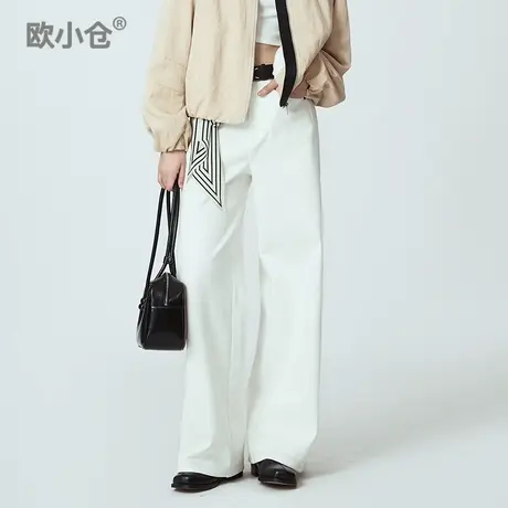 欧小仓白牛系列 高弹舒适牛仔裤显高显瘦超模裤 超好看白色阔腿裤商品大图